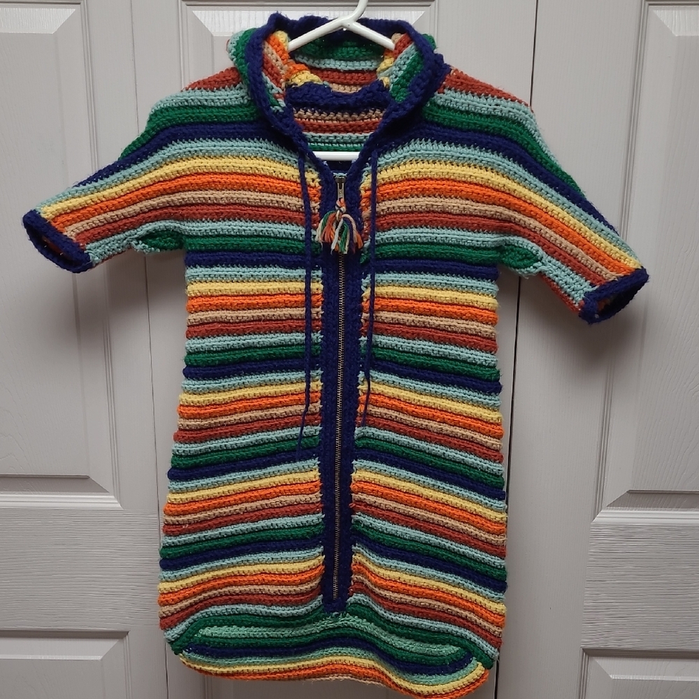 Striped Multicolor Crochet baby Hoodie bunting - Rainbow Stripes